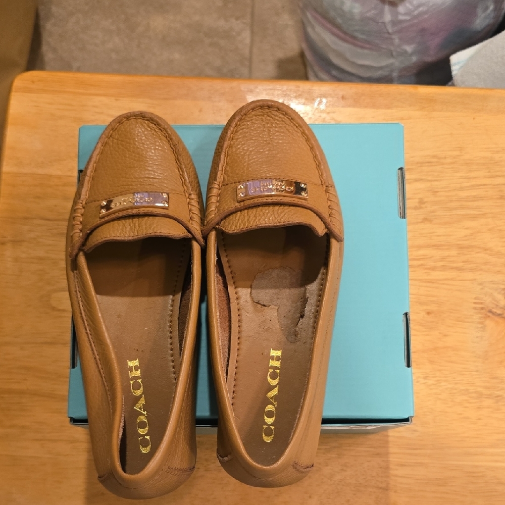 Coach Tan Flats with Classic Loafer Design